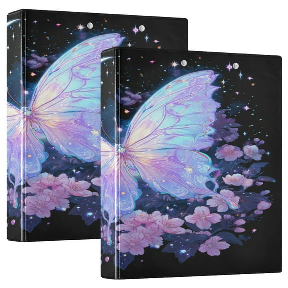 3 Ring Binder 1.5 inch Round Rings with Interior Pockets Binders Organizer Office School 1Pack Transparent Beautiful Butterfly