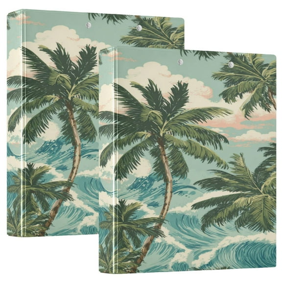 3 Ring Binder 1.5 inch Round Rings with Interior Pockets Binders Organizer Office School 1Pack Tropical Trees by The Sea