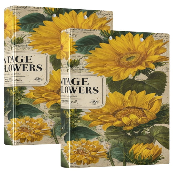 3 Ring Binder 1.5 inch Round Rings with Interior Pockets Binders Organizer Office School 1Pack Vintage Poster Sunflowers