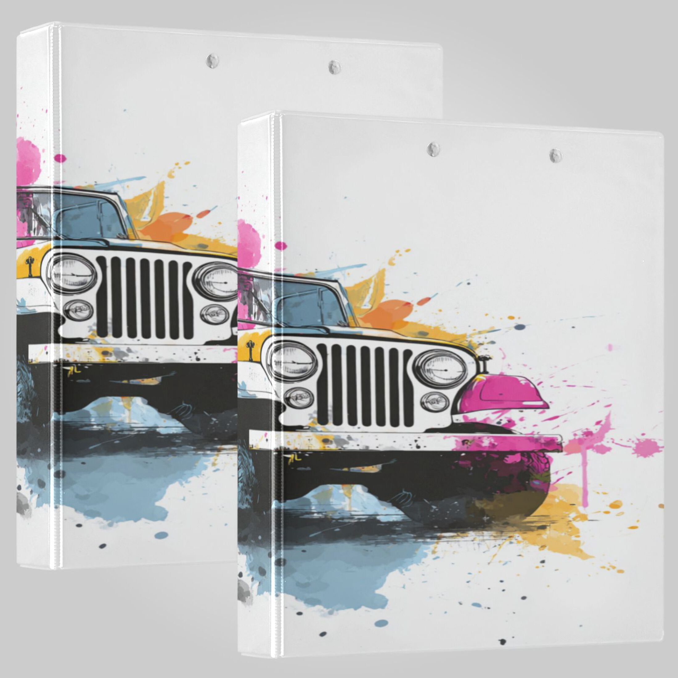 3 Ring Binder 1.5 inch Round Rings with Interior Pockets Binders Organizer Office School 1Pack Wet Watercolor Jeep Pattern