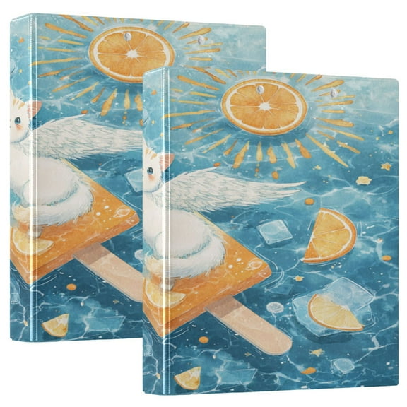 3 Ring Binder 1.5 inch Round Rings with Interior Pockets Binders Organizer Office School 1Pack White Cat with Wings