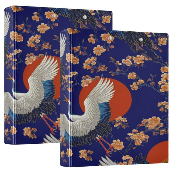 3 Ring Binder 1.5 inch Round Rings with Interior Pockets Binders Organizer Office School 1Pack White Cranes Orange Suns