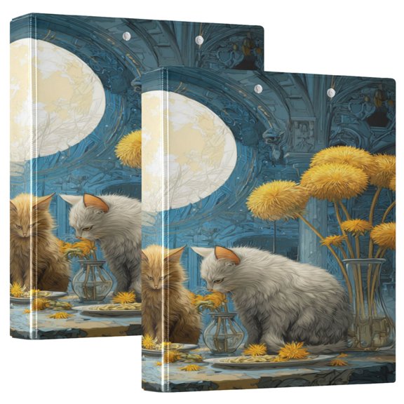 3 Ring Binder 1.5 inch Round Rings with Interior Pockets Binders Organizer Office School 2Pack A Party for Three Cats