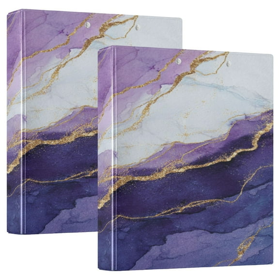 3 Ring Binder 1.5 inch Round Rings with Interior Pockets Binders Organizer Office School 2Pack Abstract Dark Purple Marble