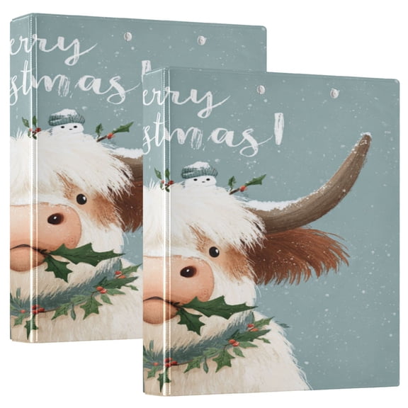 3 Ring Binder 1.5 inch Round Rings with Interior Pockets Binders Organizer Office School 2Pack Adorable Little Christmas Yak