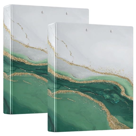 3 Ring Binder 1.5 inch Round Rings with Interior Pockets Binders Organizer Office School 2Pack Alluring Gold-green Marble