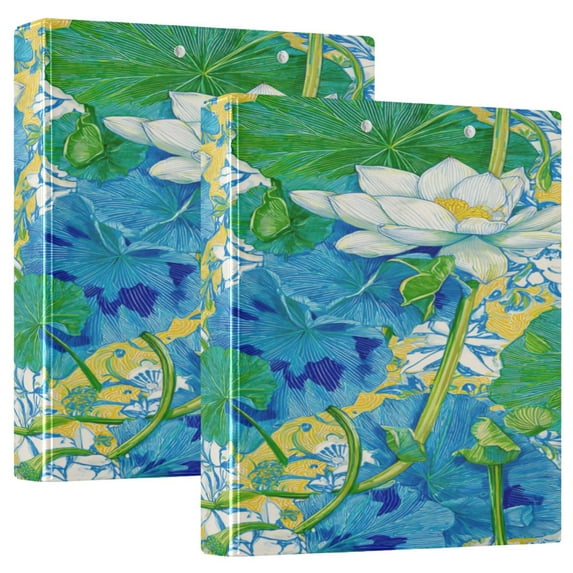 3 Ring Binder 1.5 inch Round Rings with Interior Pockets Binders Organizer Office School 2Pack Beautiful Lotus Flowers
