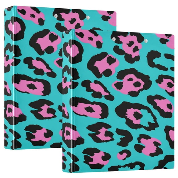 3 Ring Binder 1.5 inch Round Rings with Interior Pockets Binders Organizer Office School 2Pack Blue Pink Leopard