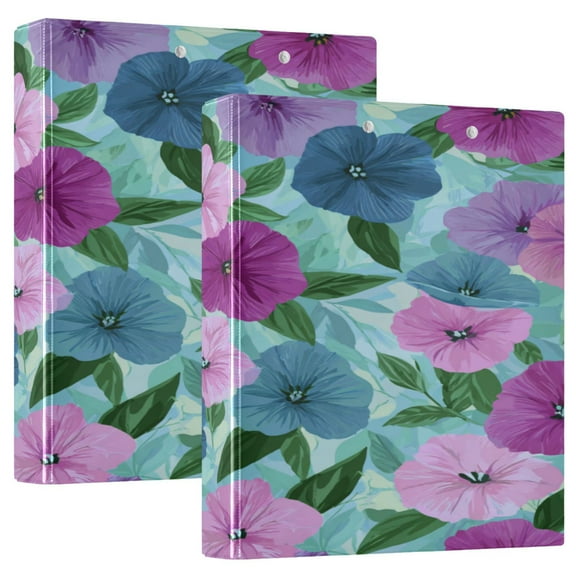 3 Ring Binder 1.5 inch Round Rings with Interior Pockets Binders Organizer Office School 2Pack Blue and Pink Petunias