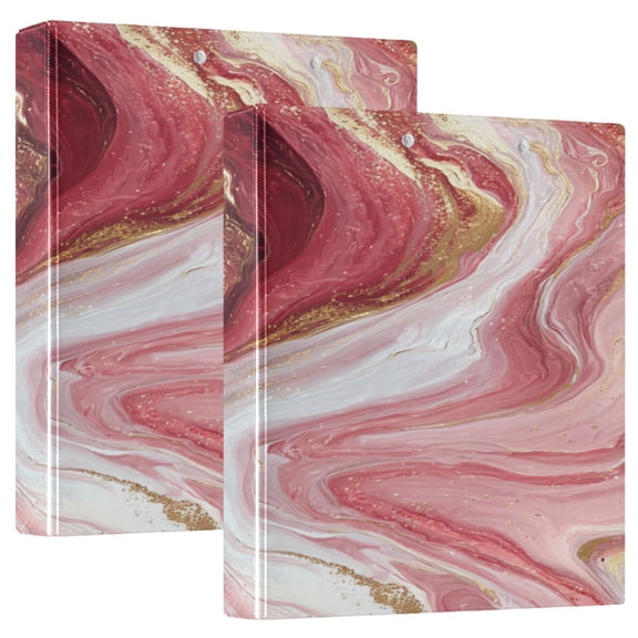 3 Ring Binder 1.5 inch Round Rings with Interior Pockets Binders Organizer Office School 2Pack Burgundy Marble Flow