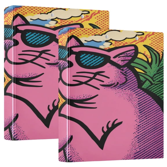 3 Ring Binder 1.5 inch Round Rings with Interior Pockets Binders Organizer Office School 2Pack Cartoon Cool Pink Cat