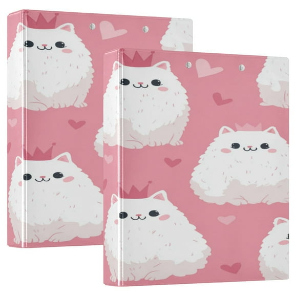 3 Ring Binder 1.5 inch Round Rings with Interior Pockets Binders Organizer Office School 2Pack Charming Cute White Cats
