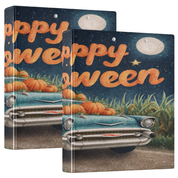 3 Ring Binder 1.5 inch Round Rings with Interior Pockets Binders Organizer Office School 2Pack Classic Car Loaded with Pumpkins
