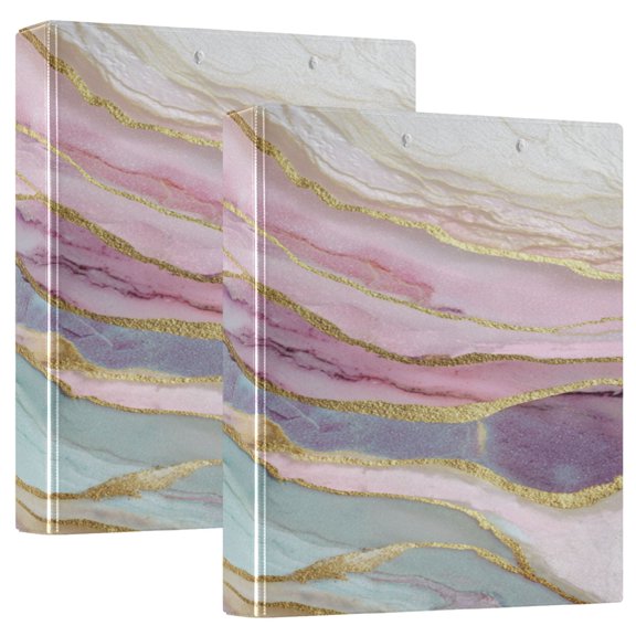 3 Ring Binder 1.5 inch Round Rings with Interior Pockets Binders Organizer Office School 2Pack Colorful Beautiful Marble Veins