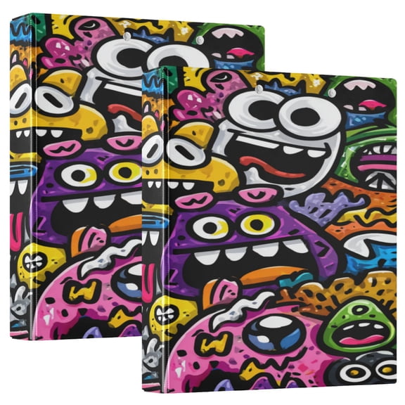 3 Ring Binder 1.5 inch Round Rings with Interior Pockets Binders Organizer Office School 2Pack Colorful Cartoon Monsters