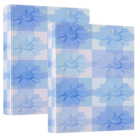 3 Ring Binder 1.5 inch Round Rings with Interior Pockets Binders Organizer Office School 2Pack Cute Blue Gingham Flowers