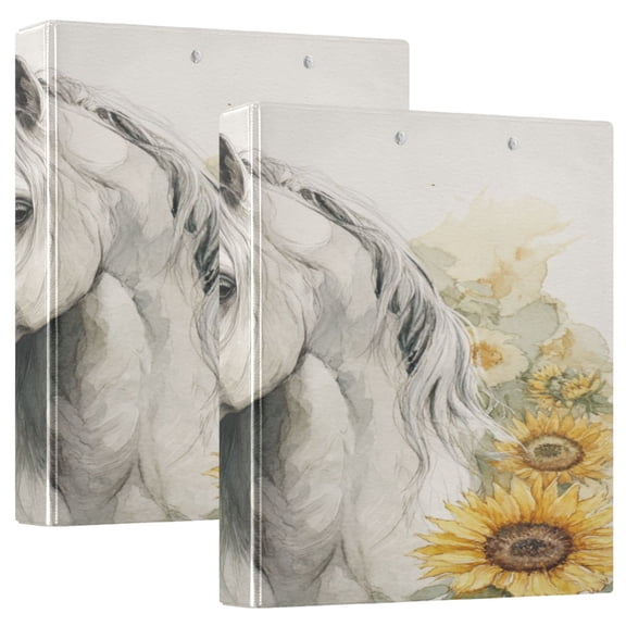 3 Ring Binder 1.5 inch Round Rings with Interior Pockets Binders Organizer Office School 2Pack Elegant Long Mane White Horse