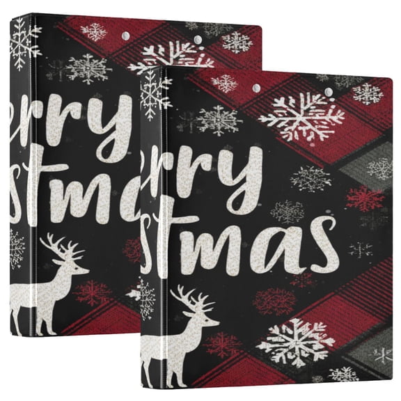 3 Ring Binder 1.5 inch Round Rings with Interior Pockets Binders Organizer Office School 2Pack Elk Christmas Design