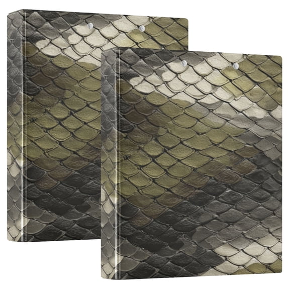 3 Ring Binder 1.5 inch Round Rings with Interior Pockets Binders Organizer Office School 2Pack Greenish-brown Snake Skin Print Pattern
