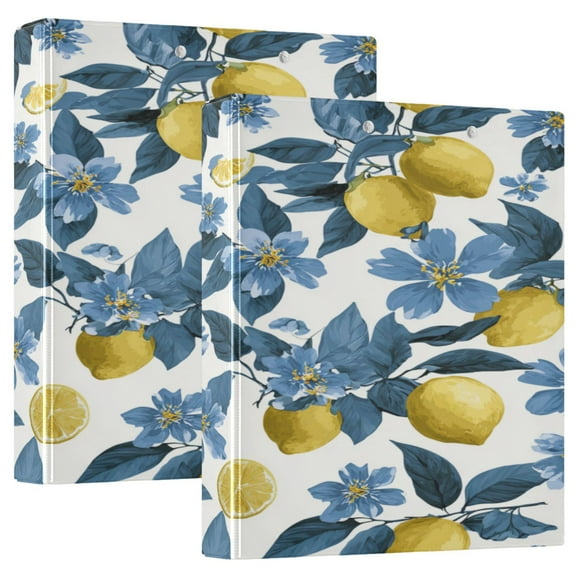 3 Ring Binder 1.5 inch Round Rings with Interior Pockets Binders Organizer Office School 2Pack Large Lemons