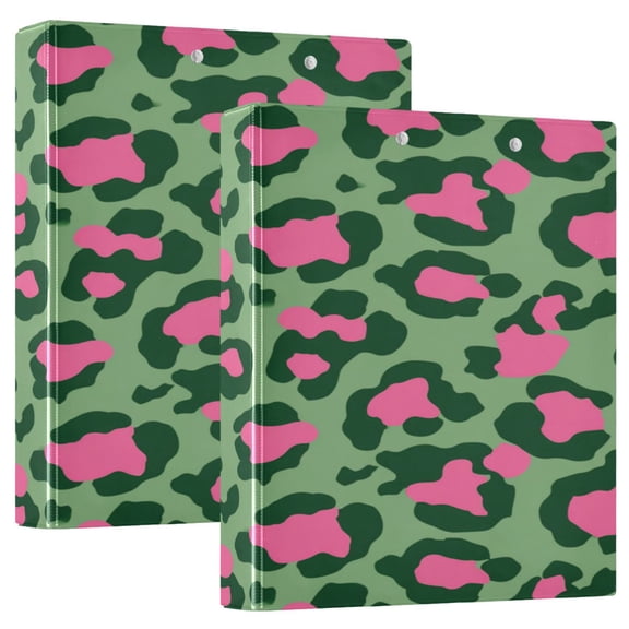 3 Ring Binder 1.5 inch Round Rings with Interior Pockets Binders Organizer Office School 2Pack Leopard Print with Pink Accents