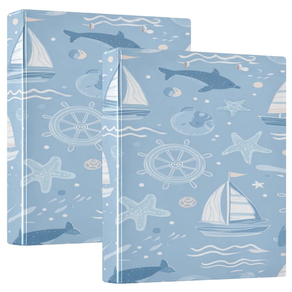 3 Ring Binder 1.5 inch Round Rings with Interior Pockets Binders Organizer Office School 2Pack Light Blue Marine Animal Design