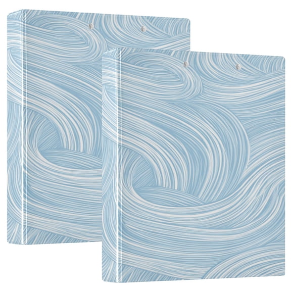 3 Ring Binder 1.5 inch Round Rings with Interior Pockets Binders Organizer Office School 2Pack Light Blue Wavy Lines