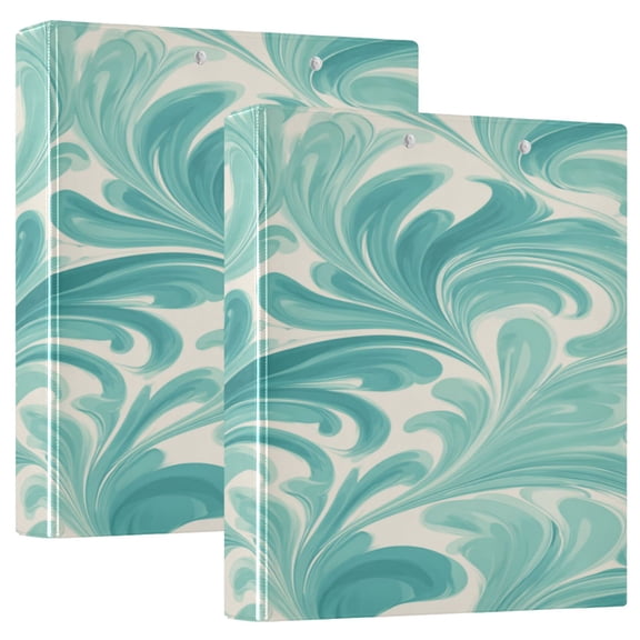 3 Ring Binder 1.5 inch Round Rings with Interior Pockets Binders Organizer Office School 2Pack Light Green Seaweed Pattern
