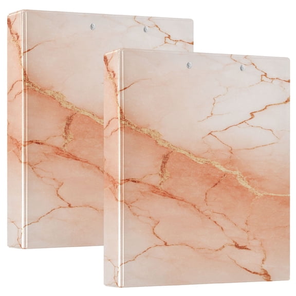 3 Ring Binder 1.5 inch Round Rings with Interior Pockets Binders Organizer Office School 2Pack Light Orange Marble Crack