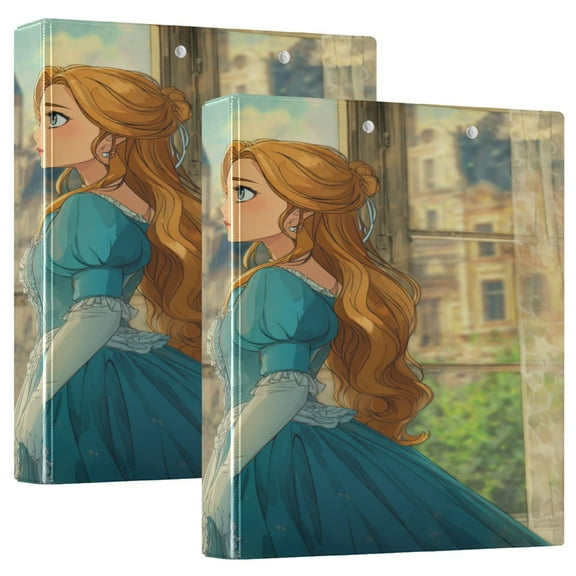 3 Ring Binder 1.5 inch Round Rings with Interior Pockets Binders Organizer Office School 2Pack Lonely Princess