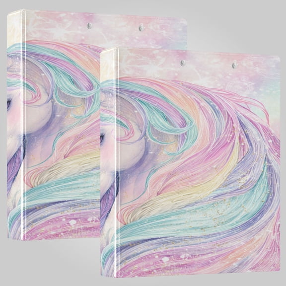 3 Ring Binder 1.5 inch Round Rings with Interior Pockets Binders Organizer Office School 2Pack Magical Unicorn Pastel Sky