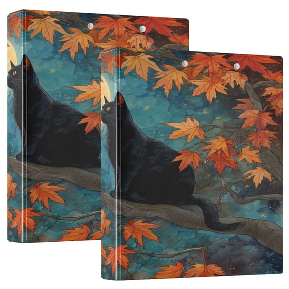 3 Ring Binder 1.5 inch Round Rings with Interior Pockets Binders Organizer Office School 2Pack Maple and Black Cat