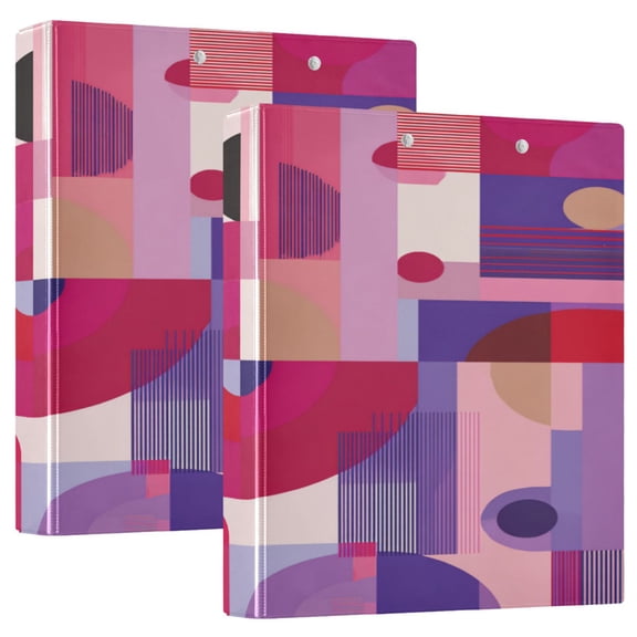 3 Ring Binder 1.5 inch Round Rings with Interior Pockets Binders Organizer Office School 2Pack Pink and Purple Record Pattern