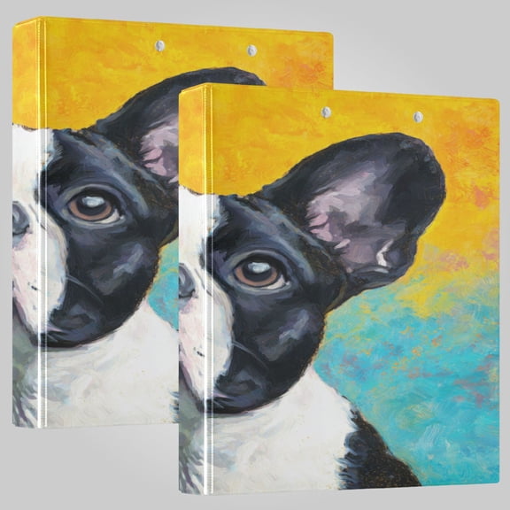 3 Ring Binder 1.5 inch Round Rings with Interior Pockets Binders Organizer Office School 2Pack Rainbow French Bulldog Canvas