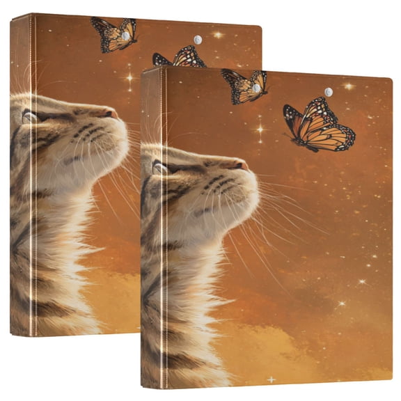 3 Ring Binder 1.5 inch Round Rings with Interior Pockets Binders Organizer Office School 2Pack Realistic Cute Brown Cat