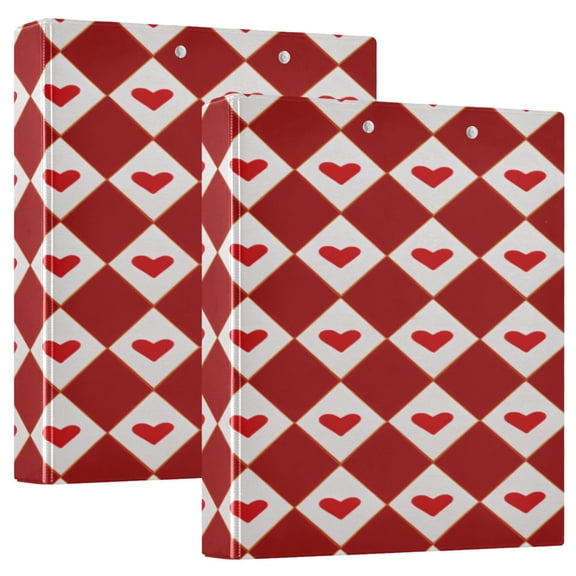 3 Ring Binder 1.5 inch Round Rings with Interior Pockets Binders Organizer Office School 2Pack Red Hearts and Diamonds