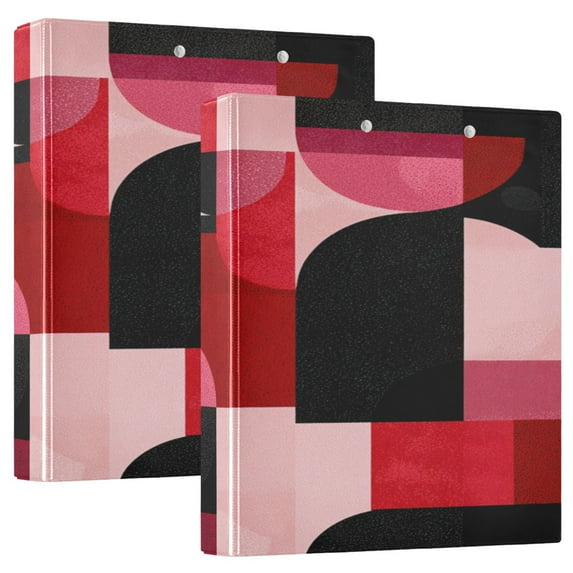 3 Ring Binder 1.5 inch Round Rings with Interior Pockets Binders Organizer Office School 2Pack Red and Black Record Pattern
