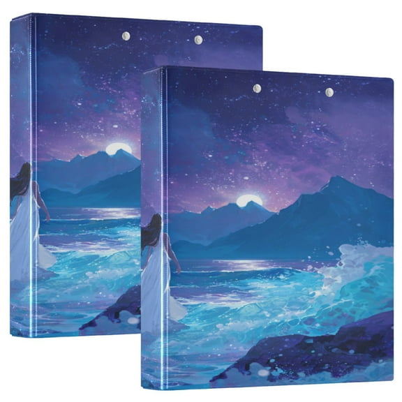 3 Ring Binder 1.5 inch Round Rings with Interior Pockets Binders Organizer Office School 2Pack Sea Wave Goddess