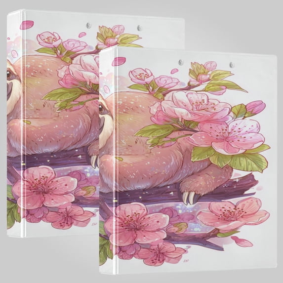 3 Ring Binder 1.5 inch Round Rings with Interior Pockets Binders Organizer Office School 2Pack Sloth in Cherry Blossoms