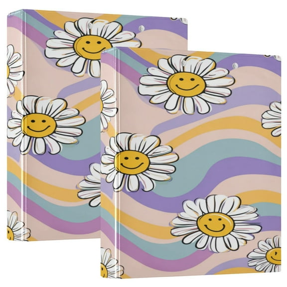3 Ring Binder 1.5 inch Round Rings with Interior Pockets Binders Organizer Office School 2Pack Smiley Faces