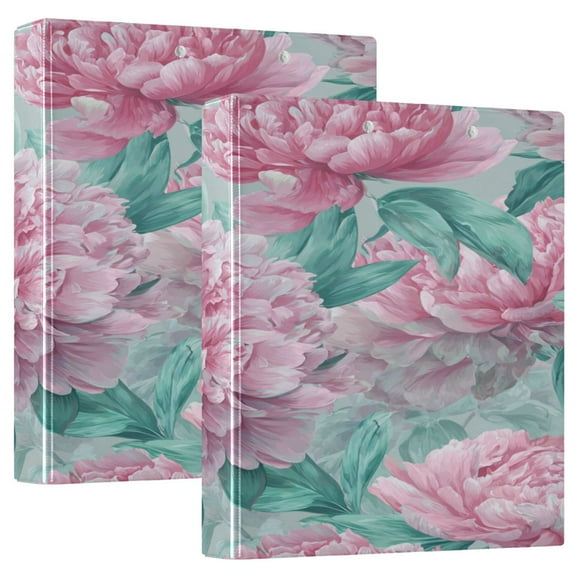 3 Ring Binder 1.5 inch Round Rings with Interior Pockets Binders Organizer Office School 2Pack Soft Pink Peony Pattern