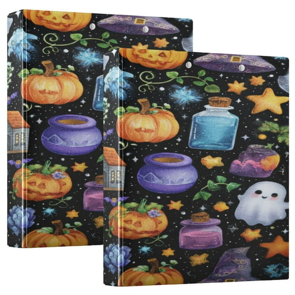 3 Ring Binder 1.5 inch Round Rings with Interior Pockets Binders Organizer Office School 2Pack Spooky Halloween Fabric