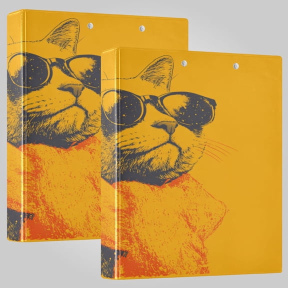 3 Ring Binder 1.5 inch Round Rings with Interior Pockets Binders Organizer Office School 2Pack Stylish Scarf Cat