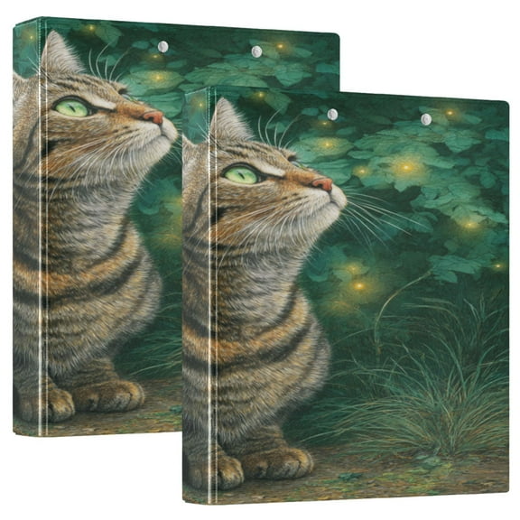 3 Ring Binder 1.5 inch Round Rings with Interior Pockets Binders Organizer Office School 2Pack Tabby Cat