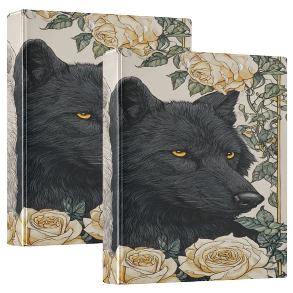 3 Ring Binder 1.5 inch Round Rings with Interior Pockets Binders Organizer Office School 2Pack Two Black and White Wolves