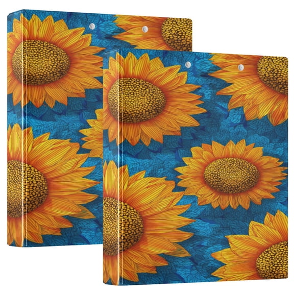3 Ring Binder 1.5 inch Round Rings with Interior Pockets Binders Organizer Office School 2Pack Vibrant Digital Sunflower Painting