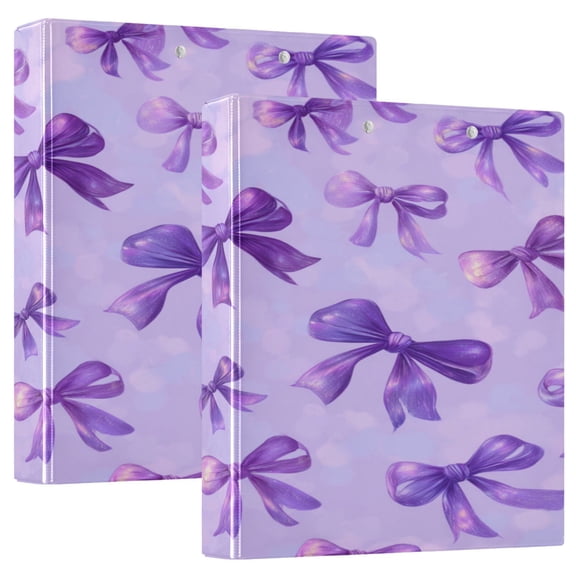 3 Ring Binder 1.5 inch Round Rings with Interior Pockets Binders Organizer Office School 2Pack Vibrant Purple Bows Pattern