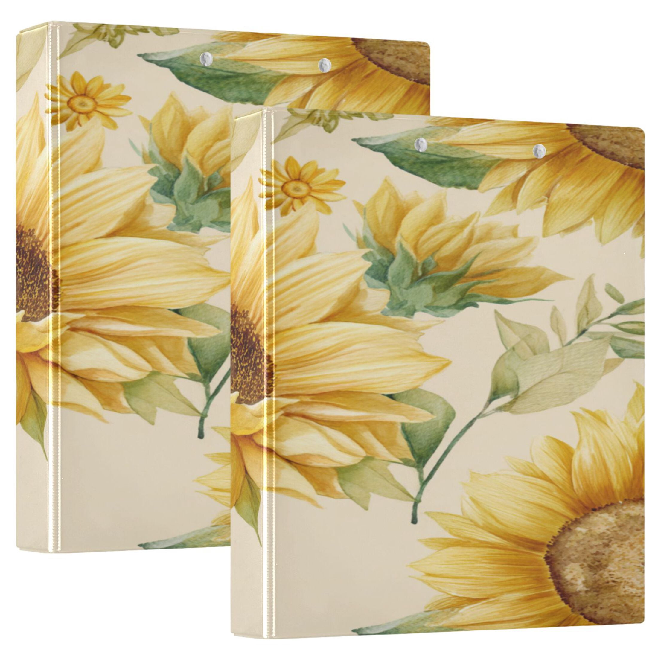 3 Ring Binder 1.5 inch Round Rings with Interior Pockets Binders Organizer Office School 2Pack Vintage Fashion Sunflowers