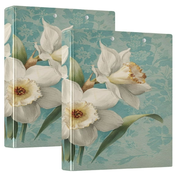 3 Ring Binder 1.5 inch Round Rings with Interior Pockets Binders Organizer Office School 2Pack Vintage Watercolor White Daffodils