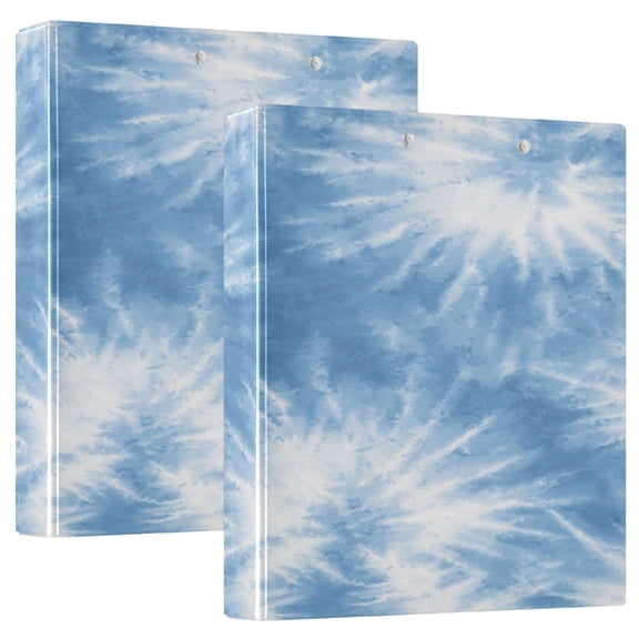 3 Ring Binder 1.5 inch Round Rings with Interior Pockets Binders Organizer Office School 2Pack Warm Blue Tie-dye Pattern
